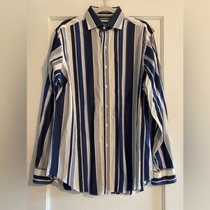 Vintage Polo Ralph Lauren Regent Classic Fit Blue White Striped Cotton Shirt L